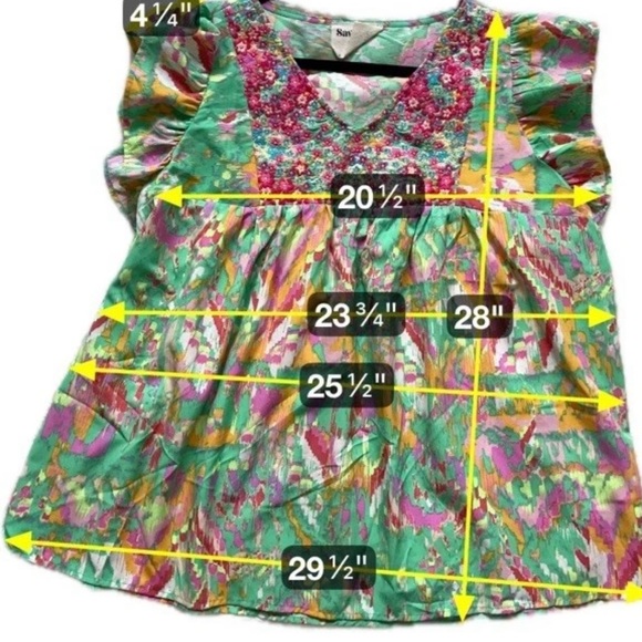 Savanna Jane Boho Swing Blouse Abstract Pastel Print Flutter‎ Sleeves Size 1X - Picture 5 of 7